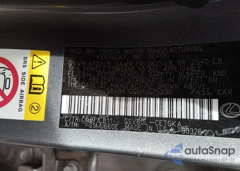 2017 Lexus Es 350 из США, поврежденный, VIN 58ABK1GG6HU075290